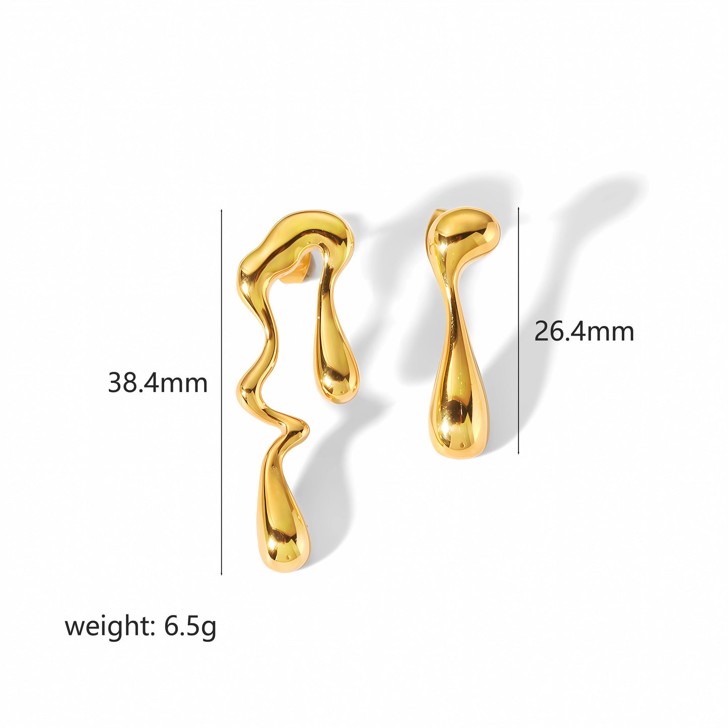 1 Pair Elegant Geometric Water Droplets Polishing Plating Stainless Steel 18k Gold Plated Ear Studs