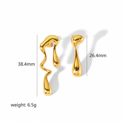 1 Pair Elegant Geometric Water Droplets Polishing Plating Stainless Steel 18k Gold Plated Ear Studs