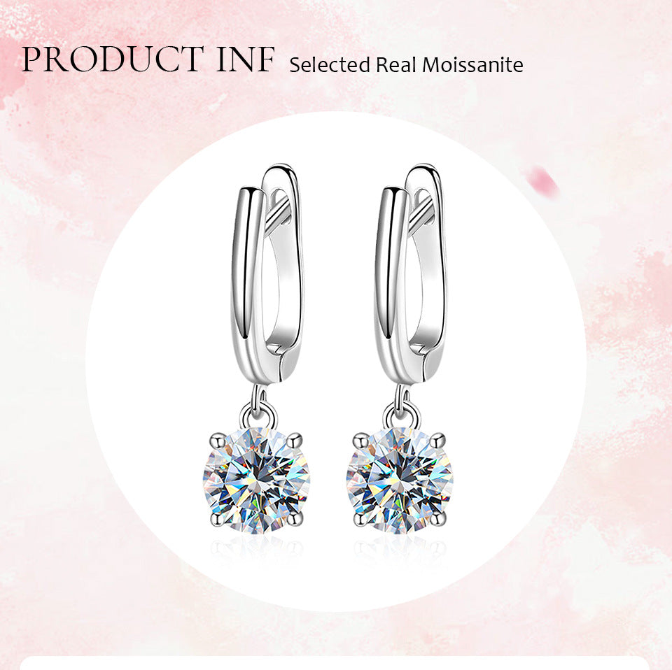 Elegant Geometric Sterling Silver Gra Plating Inlay Moissanite White Gold Plated Drop Earrings