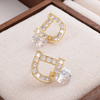 1 Pair Ig Style Elegant Sweet Letter Plating Inlay Copper Zircon 14k Gold Plated Ear Studs