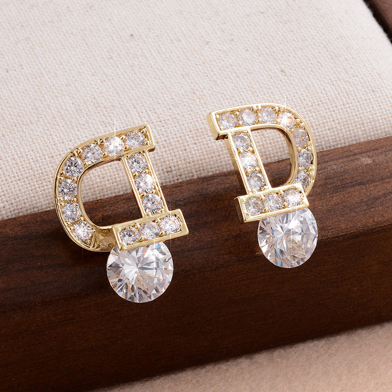 1 Pair Ig Style Elegant Sweet Letter Plating Inlay Copper Zircon 14k Gold Plated Ear Studs