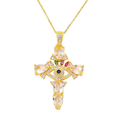 Classic Style Streetwear Eye Butterfly Copper Gold Plated Zircon Pendant Necklace In Bulk