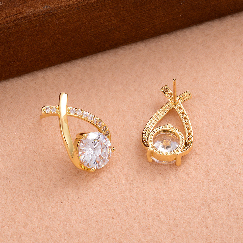 1 Pair Ig Style Simple Style Cross Shape Round Plating Inlay Copper Zircon 14k Gold Plated Ear Studs