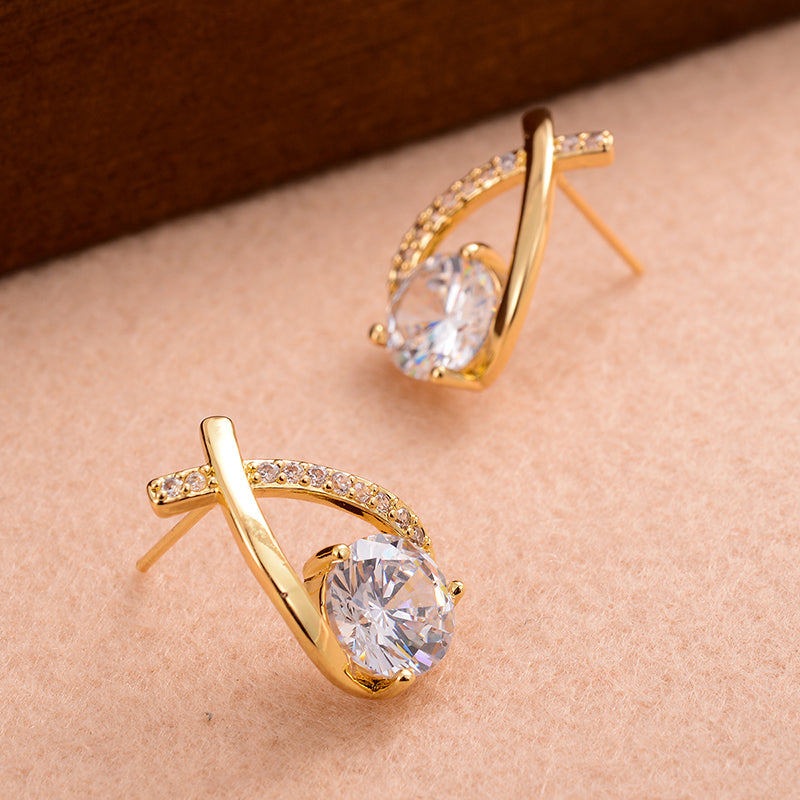 1 Pair Ig Style Simple Style Cross Shape Round Plating Inlay Copper Zircon 14k Gold Plated Ear Studs