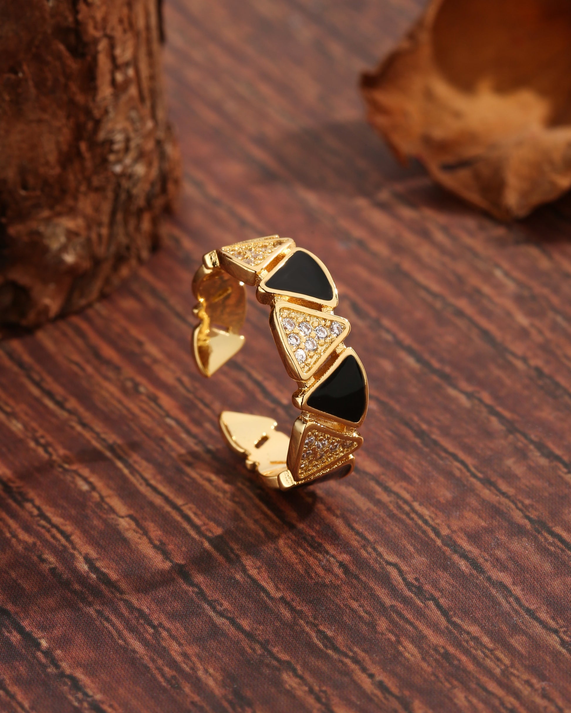 Modern Style Simple Style Korean Style Triangle Copper Plating Inlay Zircon 18k Gold Plated Open Rings