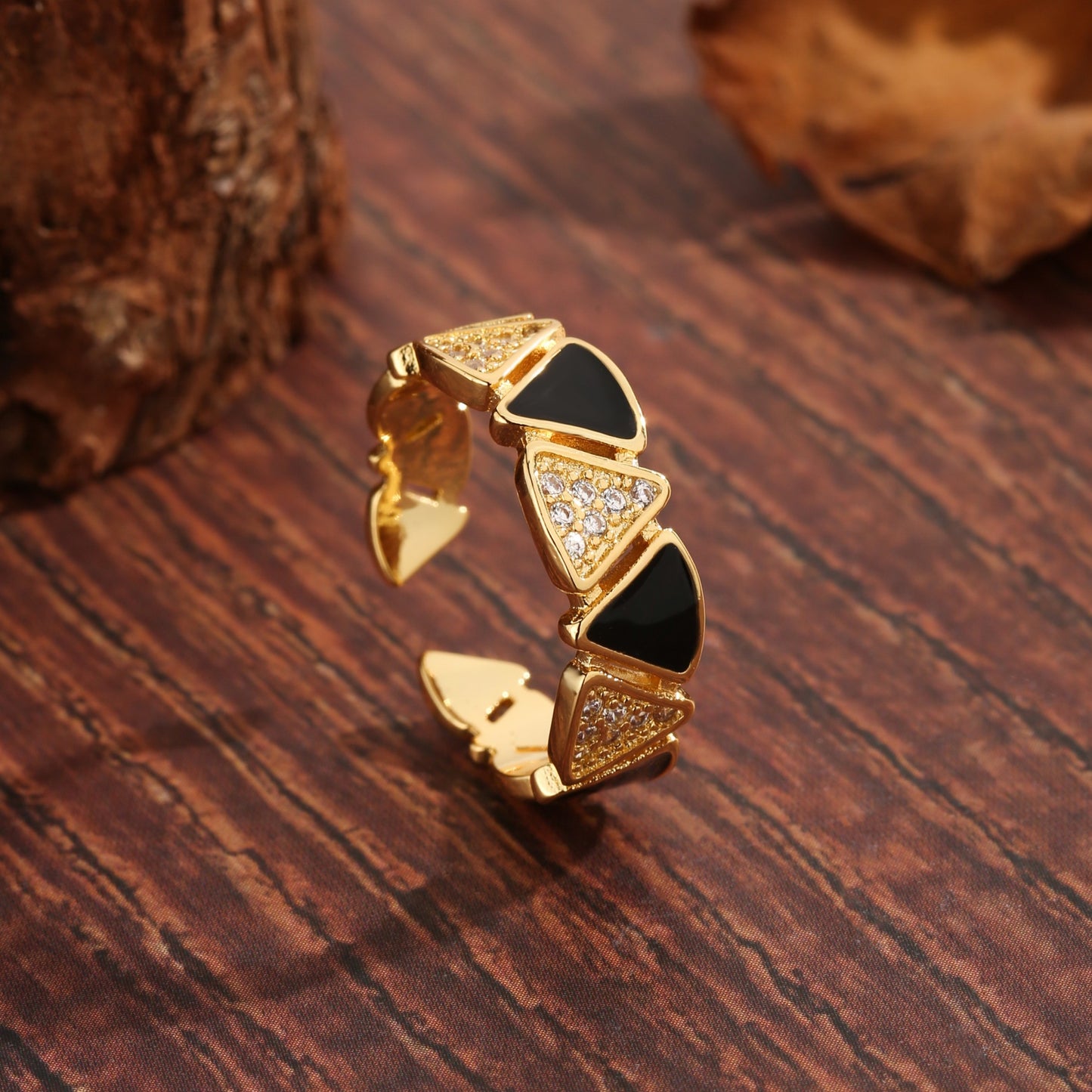 Modern Style Simple Style Korean Style Triangle Copper Plating Inlay Zircon 18k Gold Plated Open Rings