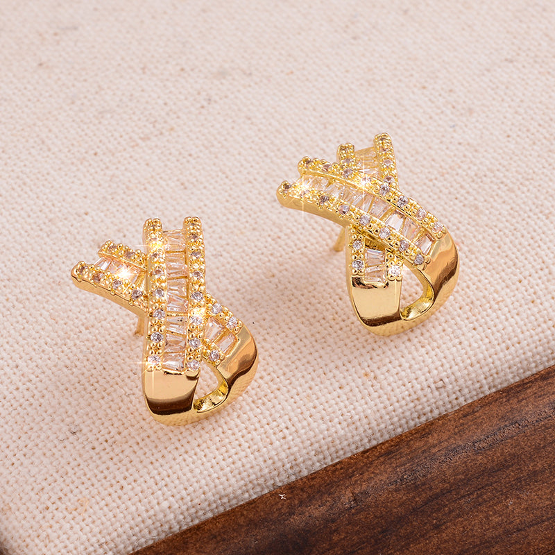 1 Pair Ig Style Shiny Letter X Plating Inlay Copper Zircon 14k Gold Plated Ear Studs