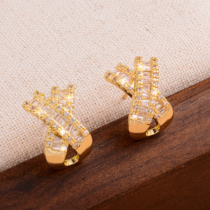 1 Pair Ig Style Shiny Letter X Plating Inlay Copper Zircon 14k Gold Plated Ear Studs