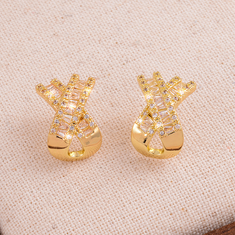 1 Pair Ig Style Shiny Letter X Plating Inlay Copper Zircon 14k Gold Plated Ear Studs