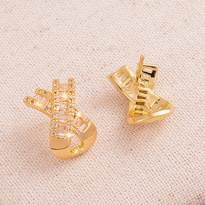 1 Pair Ig Style Shiny Letter X Plating Inlay Copper Zircon 14k Gold Plated Ear Studs