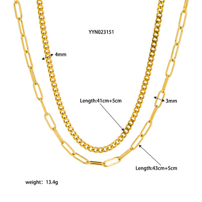 Simple Style Solid Color Stainless Steel Plating 18k Gold Plated Layered Necklaces