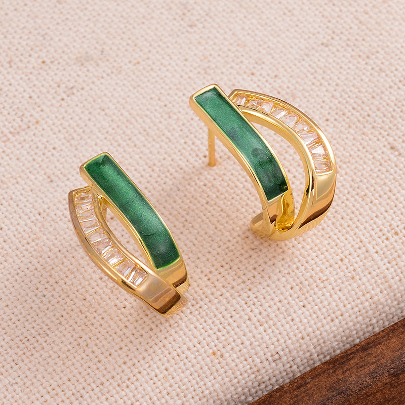 1 Pair Simple Style Semicircle Enamel Plating Inlay Copper Zircon 14k Gold Plated Ear Studs