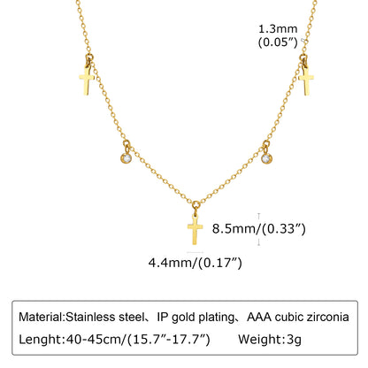 Retro Simple Style Cross Four Leaf Clover Lightning Stainless Steel Plating Inlay Zircon 18k Gold Plated Necklace