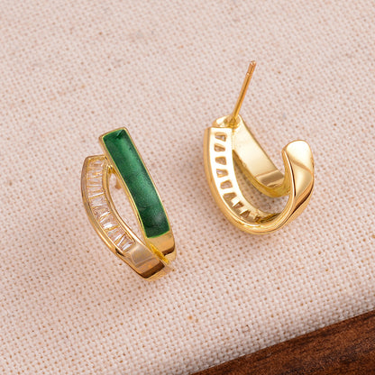 1 Pair Simple Style Semicircle Enamel Plating Inlay Copper Zircon 14k Gold Plated Ear Studs