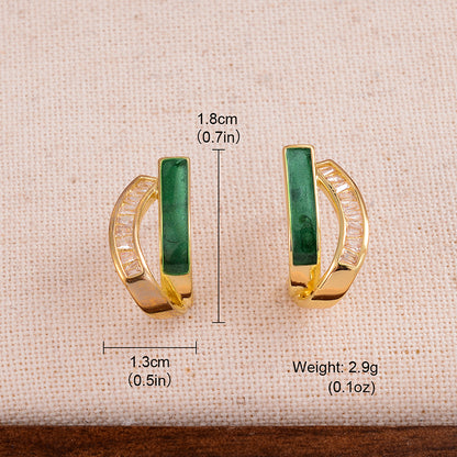 1 Pair Simple Style Semicircle Enamel Plating Inlay Copper Zircon 14k Gold Plated Ear Studs