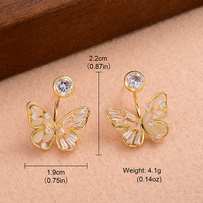 1 Pair Ig Style Sweet Butterfly Plating Inlay Copper Opal Zircon 14k Gold Plated Earrings