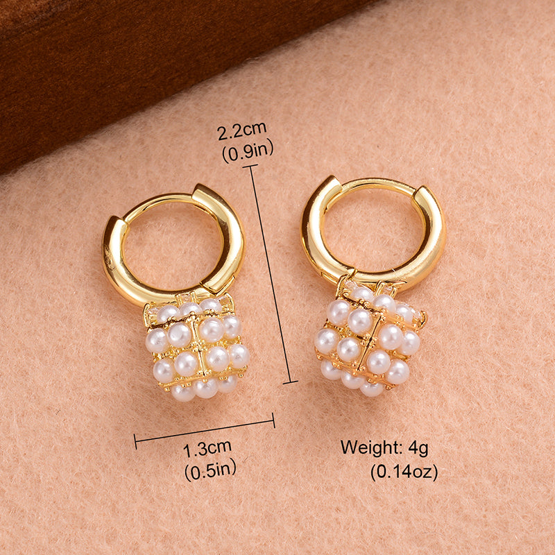 1 Pair Ig Style Elegant Geometric Plating Three-dimensional Inlay Copper Pearl Zircon 14k Gold Plated Drop Earrings