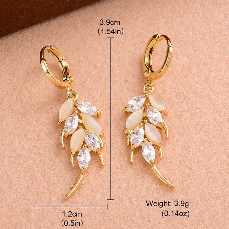 1 Pair Elegant Artistic Grain Plating Inlay Copper Opal Zircon 14k Gold Plated Drop Earrings