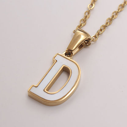 Simple Style Commute Letter Stainless Steel Plating Inlay Shell Gold Plated Pendant Necklace