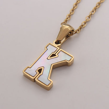 Simple Style Commute Letter Stainless Steel Plating Inlay Shell Gold Plated Pendant Necklace