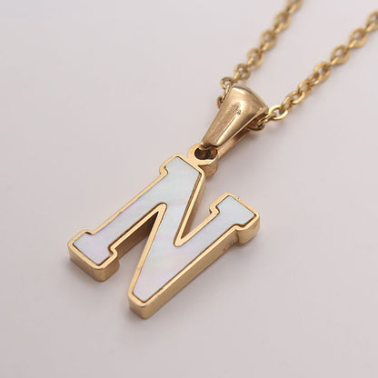 Simple Style Commute Letter Stainless Steel Plating Inlay Shell Gold Plated Pendant Necklace