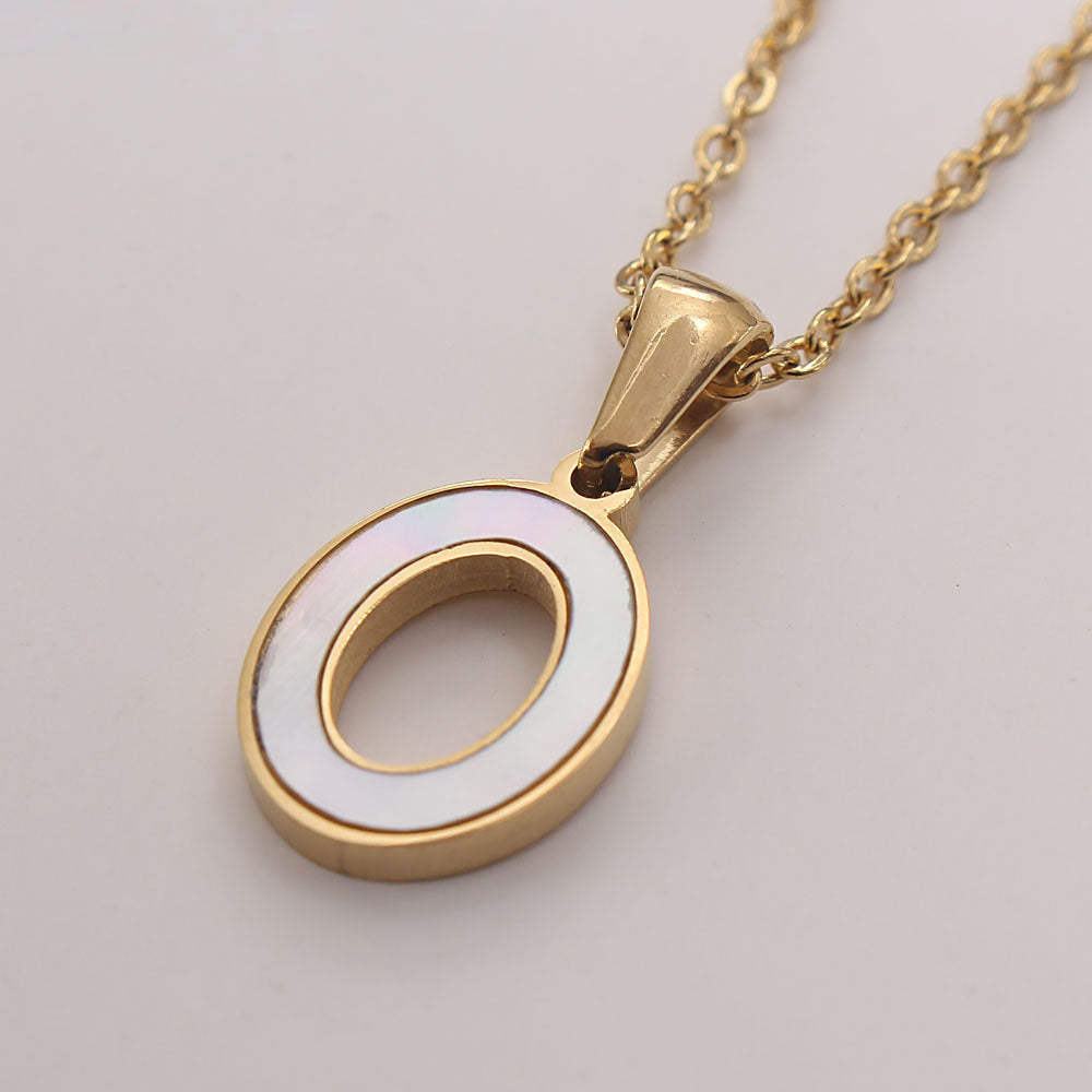 Simple Style Commute Letter Stainless Steel Plating Inlay Shell Gold Plated Pendant Necklace