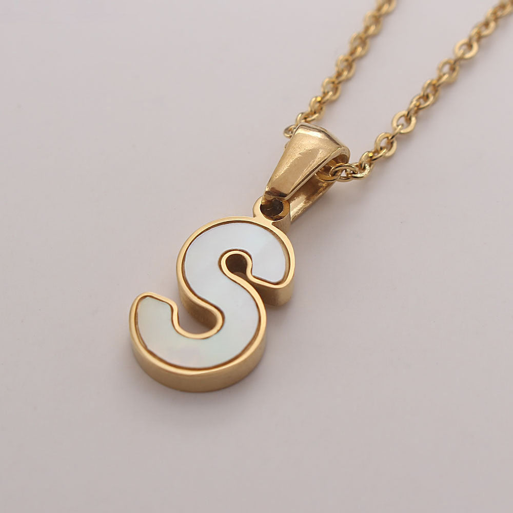 Simple Style Commute Letter Stainless Steel Plating Inlay Shell Gold Plated Pendant Necklace