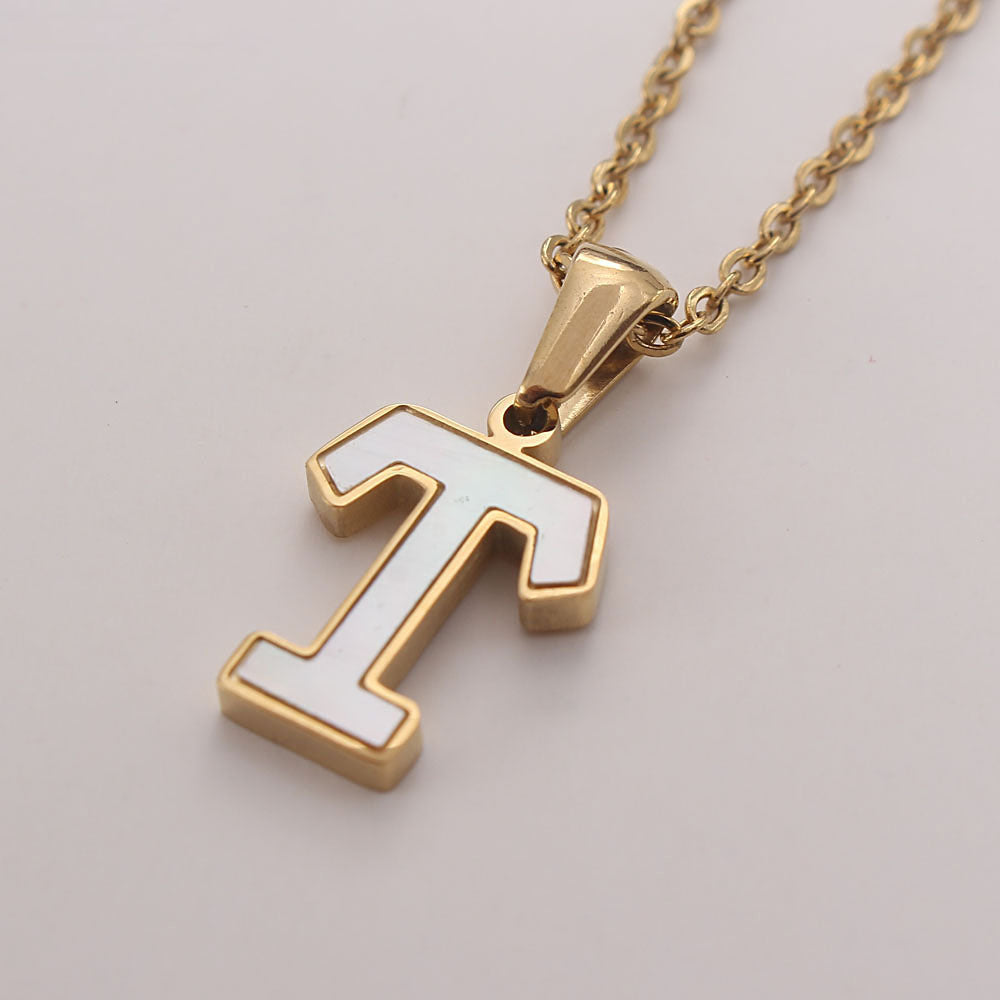 Simple Style Commute Letter Stainless Steel Plating Inlay Shell Gold Plated Pendant Necklace