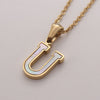 Simple Style Commute Letter Stainless Steel Plating Inlay Shell Gold Plated Pendant Necklace