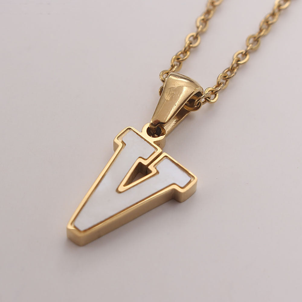 Simple Style Commute Letter Stainless Steel Plating Inlay Shell Gold Plated Pendant Necklace