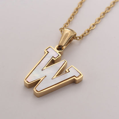 Simple Style Commute Letter Stainless Steel Plating Inlay Shell Gold Plated Pendant Necklace