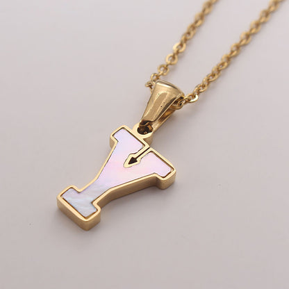 Simple Style Commute Letter Stainless Steel Plating Inlay Shell Gold Plated Pendant Necklace