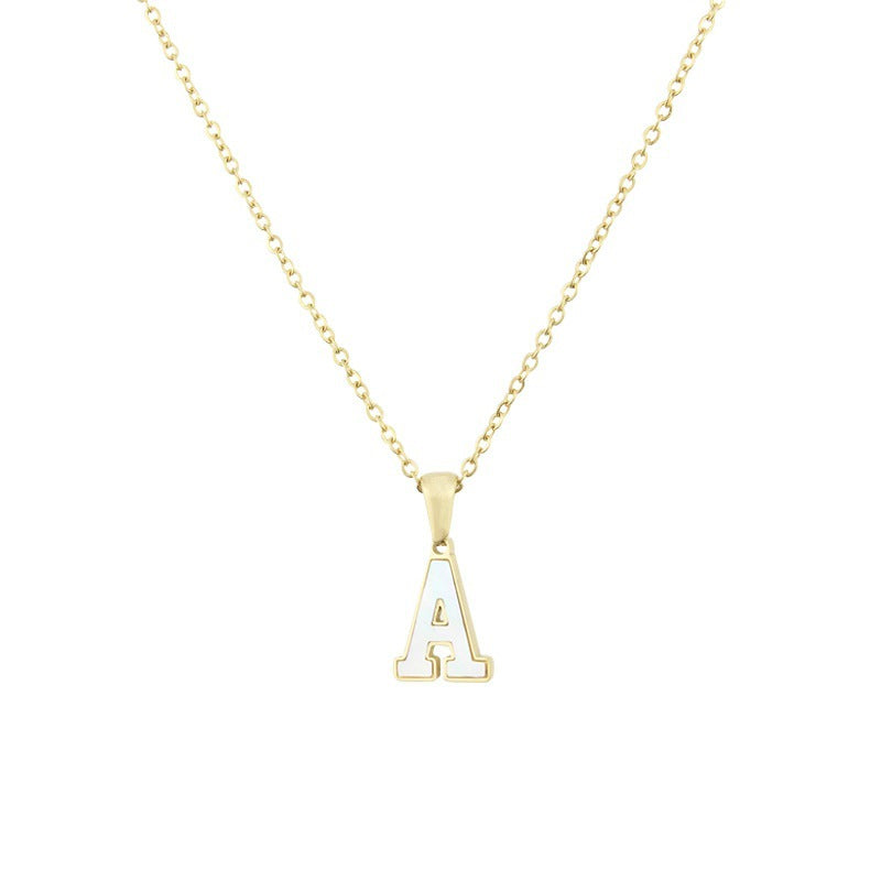 Simple Style Commute Letter Stainless Steel Plating Inlay Shell Gold Plated Pendant Necklace