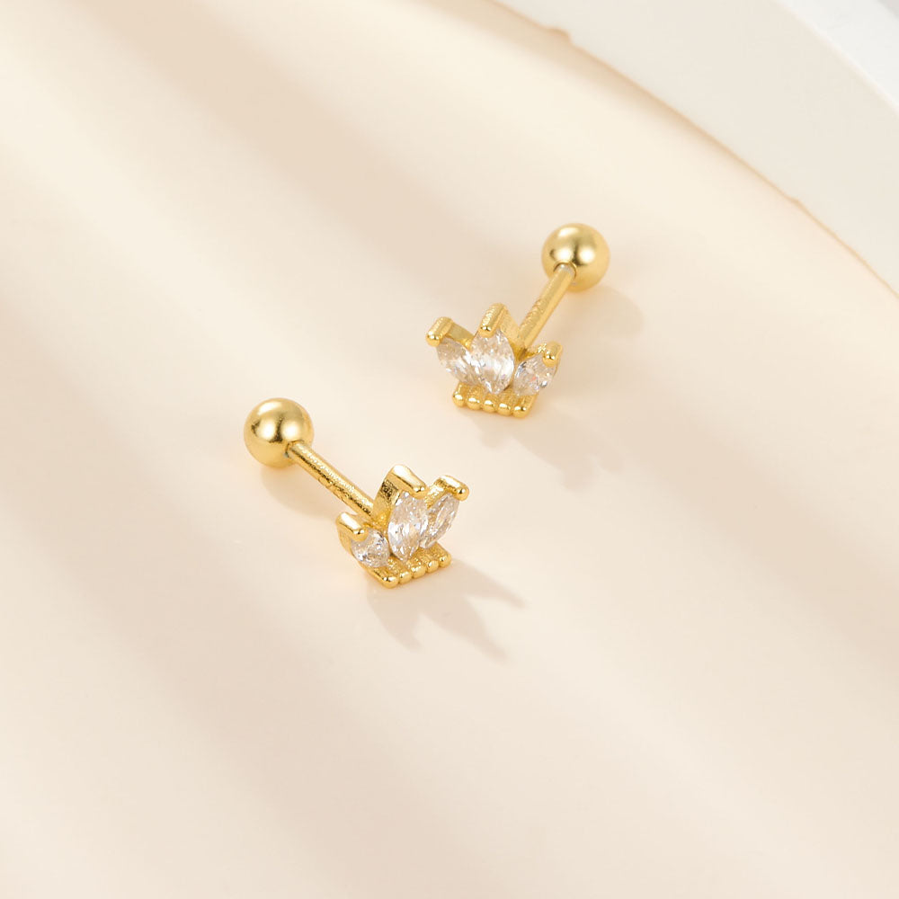 1 Pair Cute Luxurious Leaf Plating Inlay Sterling Silver Zircon 18k Gold Plated White Gold Plated Ear Studs