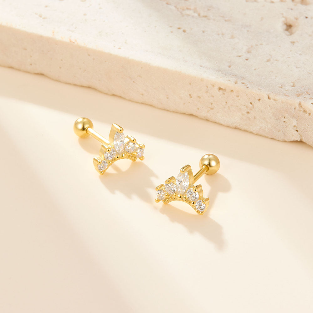 1 Pair Elegant Luxurious Leaf Plating Inlay Sterling Silver Zircon 18k Gold Plated White Gold Plated Ear Studs