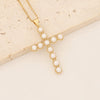 Vintage Style Cross Oval Stainless Steel Copper Artificial Pearls Zircon Pendant Necklace In Bulk