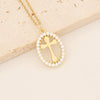 Vintage Style Cross Oval Stainless Steel Copper Artificial Pearls Zircon Pendant Necklace In Bulk