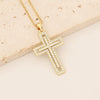 Vintage Style Cross Oval Stainless Steel Copper Artificial Pearls Zircon Pendant Necklace In Bulk