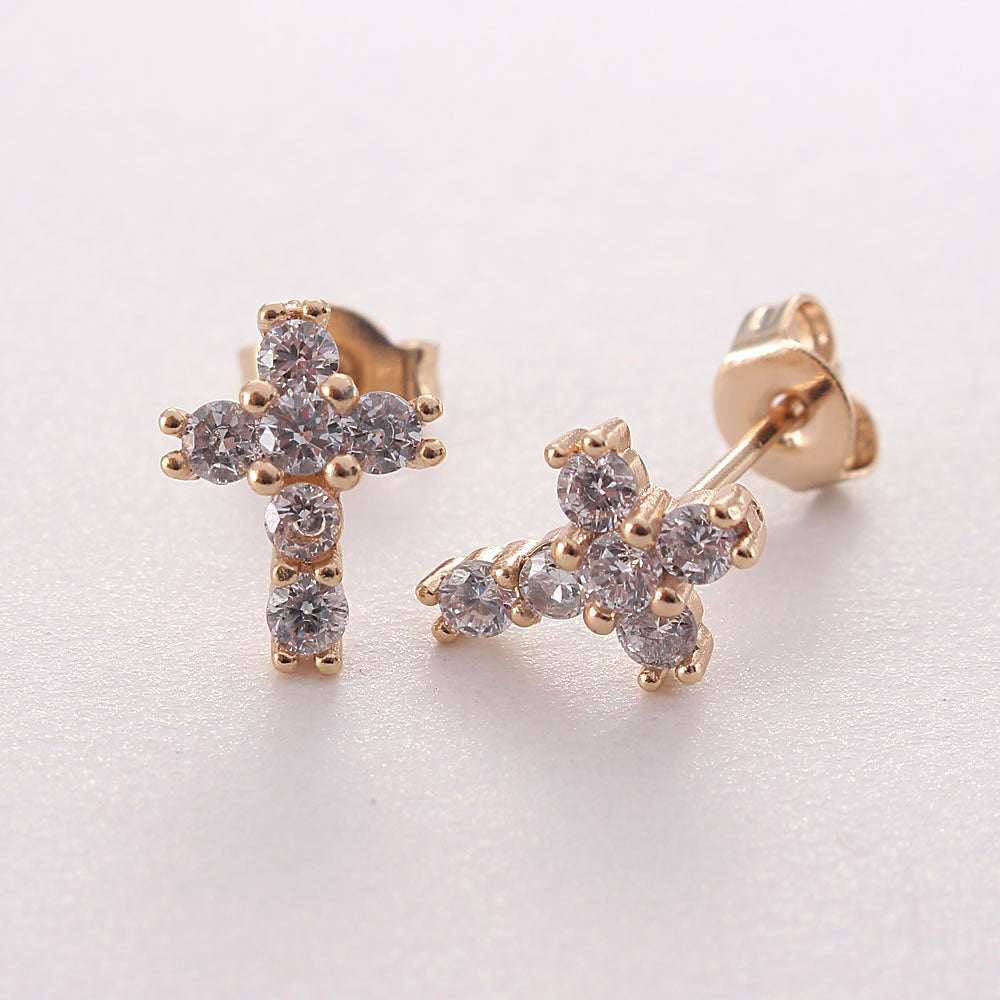 1 Pair Ig Style Korean Style Cross Plating Inlay Copper Zircon Gold Plated Ear Studs