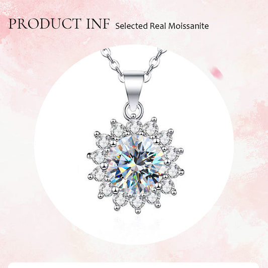 Wholesale Sweet Snowflake Sterling Silver Gra Inlay Moissanite Pendant Necklace