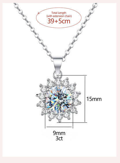 Wholesale Sweet Snowflake Sterling Silver Gra Inlay Moissanite Pendant Necklace