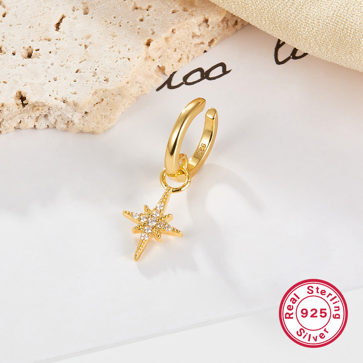 1 Piece Simple Style Star Plating Inlay Sterling Silver Zircon 18k Gold Plated Drop Earrings