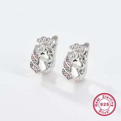 1 Pair Cute Sweet Star Paw Print Flower Sterling Silver Zircon White Gold Plated Hoop Earrings Ear Studs