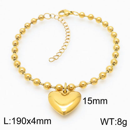 Casual Vacation Heart Shape Titanium Steel Plating 18k Gold Plated Bracelets Necklace