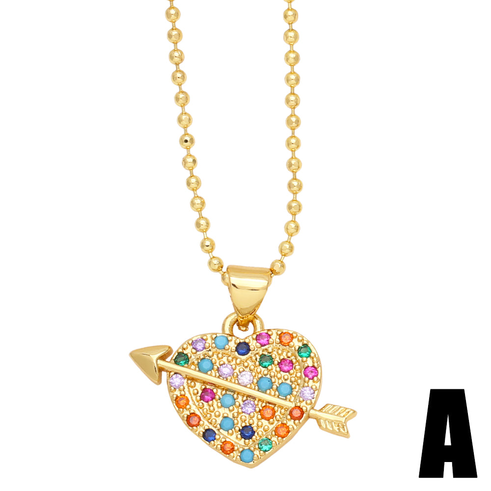 Ig Style Casual Retro Heart Shape Copper 18k Gold Plated Zircon Pendant Necklace In Bulk