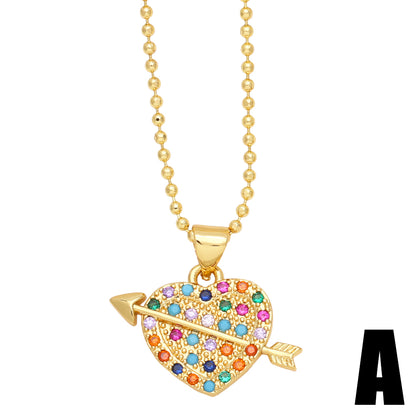 Ig Style Casual Retro Heart Shape Copper 18k Gold Plated Zircon Pendant Necklace In Bulk