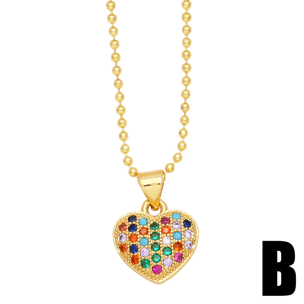 Ig Style Casual Retro Heart Shape Copper 18k Gold Plated Zircon Pendant Necklace In Bulk