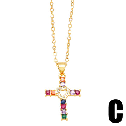 Simple Style Korean Style Cross Flower Copper 18k Gold Plated Zircon Pendant Necklace In Bulk