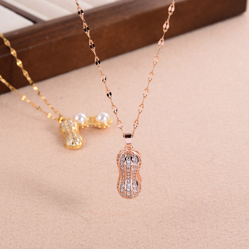 Simple Style Peanut Copper 18k Gold Plated Pearl Zircon Pendant Necklace In Bulk