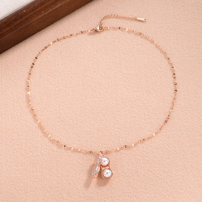 Simple Style Peanut Copper 18k Gold Plated Pearl Zircon Pendant Necklace In Bulk